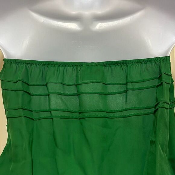 Parker XS 100% Silk Strapless Top Green Elastic Waist Peplum Blouson Top NWOT - Picture 5 of 9